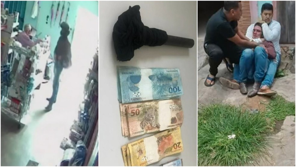 Homem se passou por cliente e usou um martelo simulando uma arma de fogo para roubar R$ 600 de comerciante idosa em Granjeiro. — Foto: Reprodução