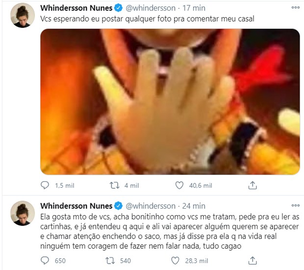 Whindersson Nunes posta e se declara á namorada, Maria Lina Deggan (Foto: Reprodução/Twitter)
