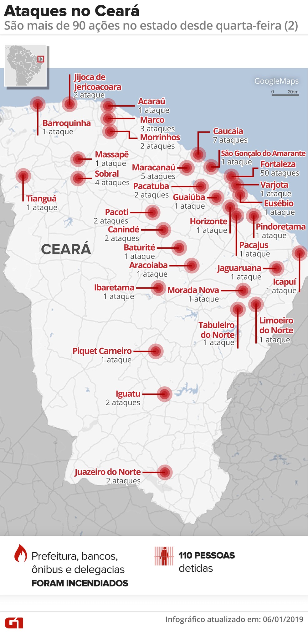 Ceará tem sequência de ataques coordenados por facções criminosas — Foto: /G1