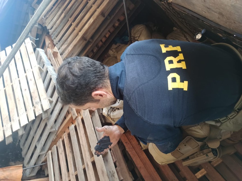 Polícia Rodoviária Federal apreende 20 toneladas de cassiterita na BR-53 em Bady Bassitt  — Foto: Divulgação/Polícia Rodoviária Federal 
