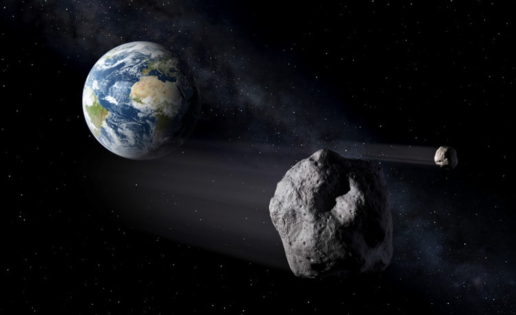 Representação artística de asteroide potencialmente perigosos — Foto: Nasa