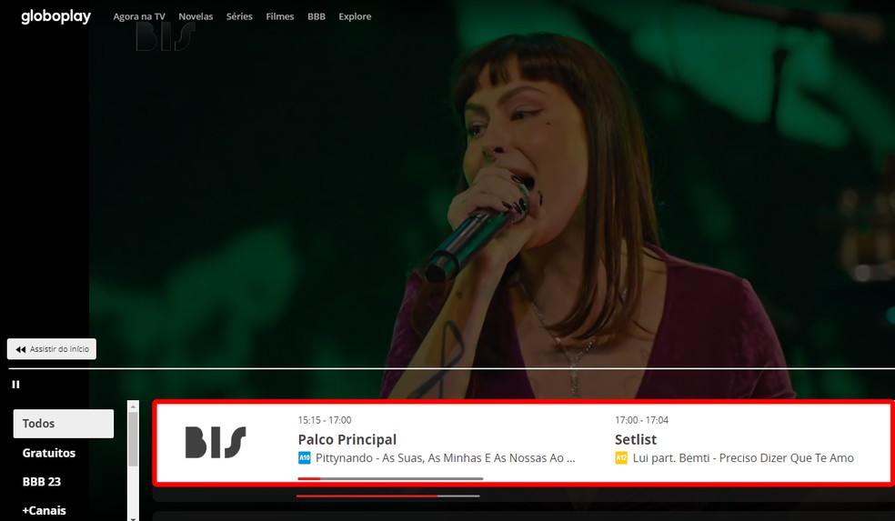 Canal Bis também transmite o Lollapalooza 2023 ao vivo pelo Globoplay — Foto: Reprodução/Rodrigo Fernandes