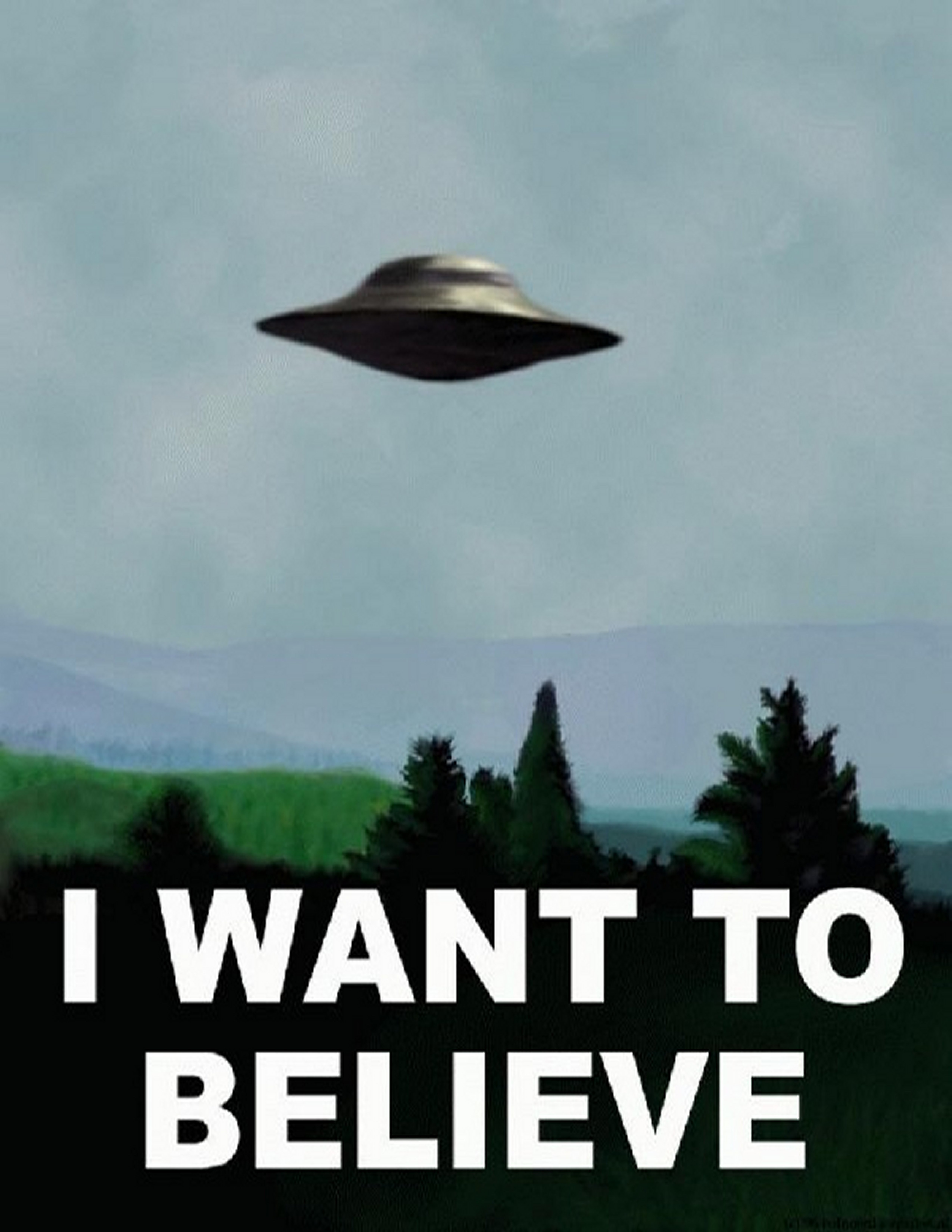 Pôster “Eu Quero Acreditar”, que ficou famoso na série Arquivo X: sem raciocínio motivado,   parece mais um chapéu jogado para o alto que um disco voador (Foto: Reprodução)