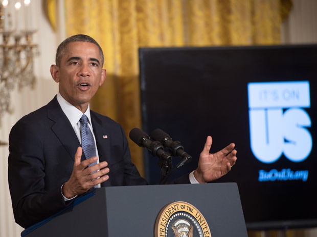 O presidente dos EUA, Barack Obama, fala durante o lançamento da campanha ‘Depende de nós’, na Casa Branca, em Washington (Foto: AFP Photo/Nicholas Kamm)