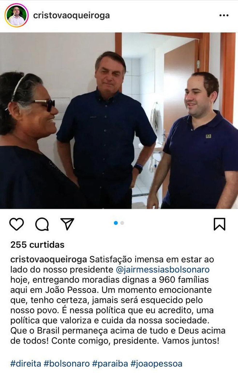 Queiroguinha posta foto com Bolsonaro na Para&iacute;bs &mdash; Foto: Reprodu&ccedil;&atilde;o