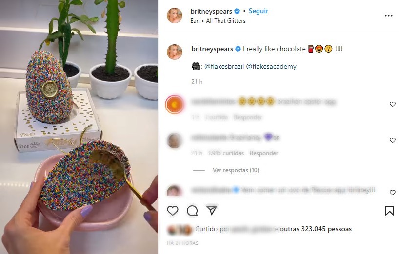 Vídeo do ovo de Páscoa foi compartilhado por Britney Spears nas redes sociais (Foto: Reprodução/Instagram)