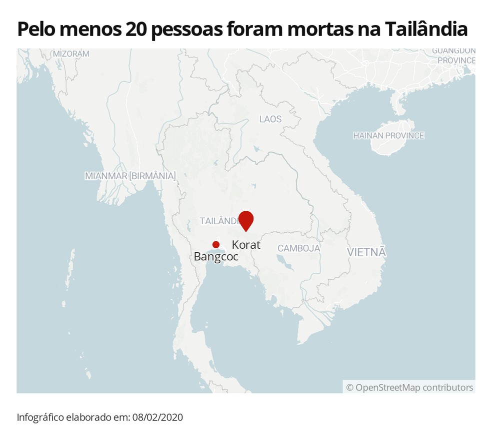 Pelo menos 20 pessoas foram mortas em Korat, na Tailândia — Foto: Reprodução
