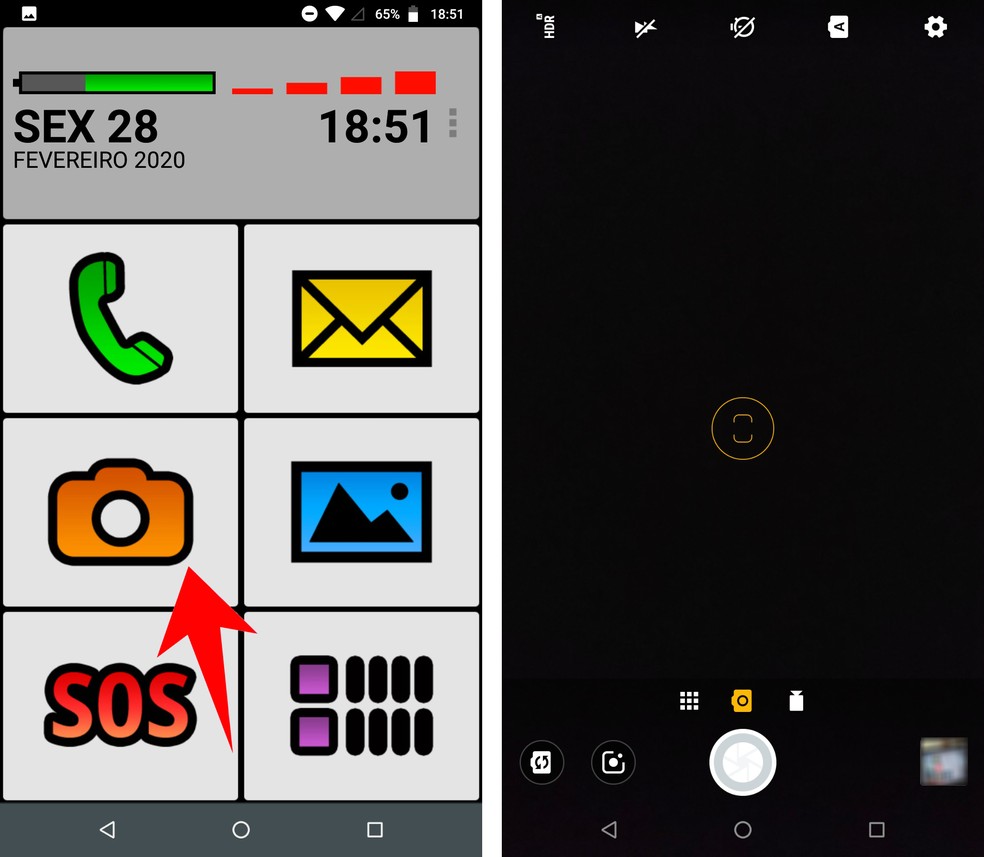 BIG Launcher abre a câmera e a galeria de fotos do celular — Foto: Reprodução/Rodrigo Fernandes