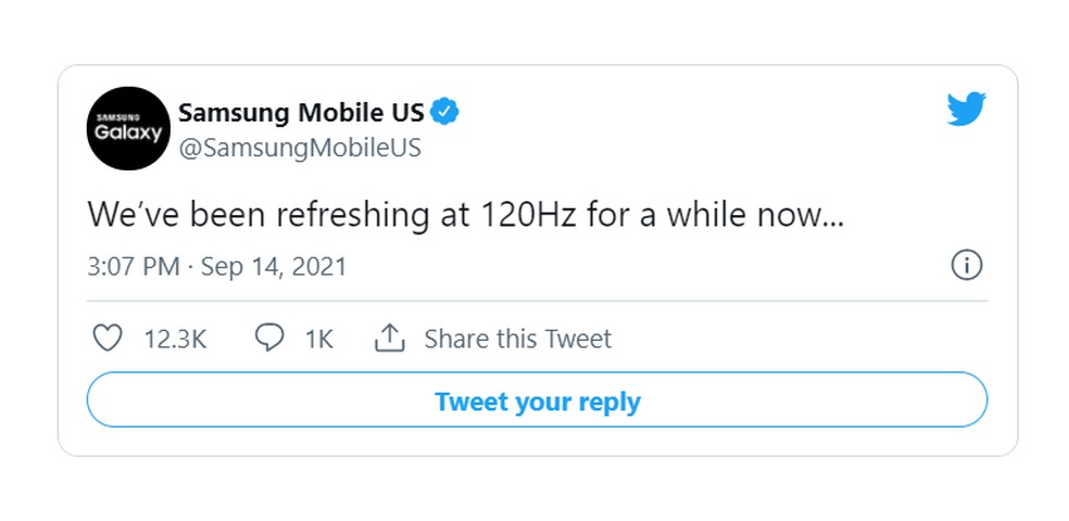 Samsung provoca Apple pela demora em aderir telas com taxa de atualização de 120 Hz — Foto: Reprodução/Samsung Mobile US