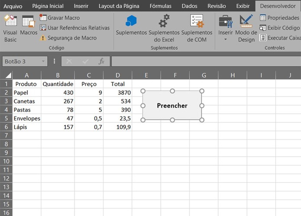 É possível reposicionar e editar o botão da forma que você quiser no Excel — Foto: Reprodução/Filipe Garrett