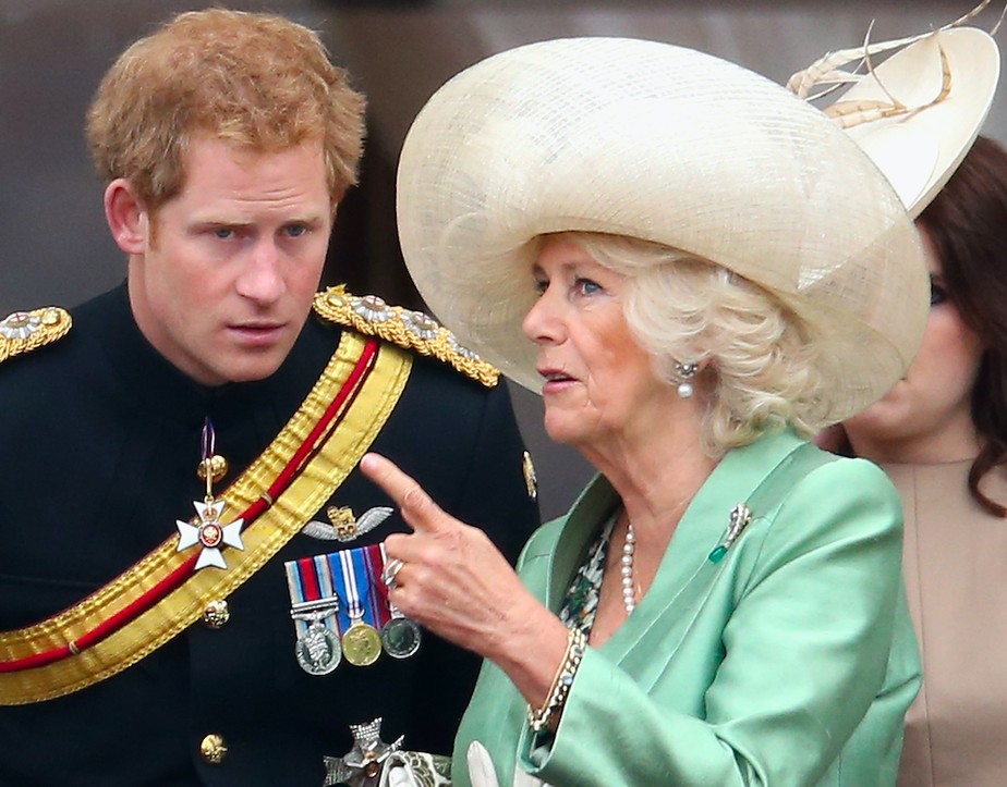 O Príncipe Harry e a Rainha Consorte Camilla em foto de 2015