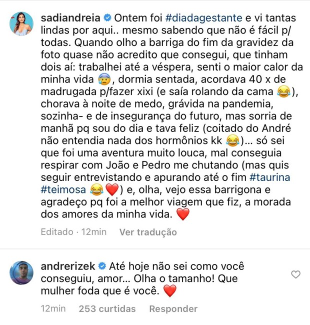 André Rizek elogia Andreia Sadi ao relembrar gravidez (Foto: Reprodução / Instagram )