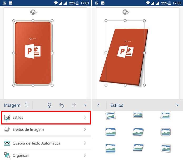 Usuário pode aplicar conjunto completos de estilos às imagens do Office para Android (Foto: Reprodução/Elson de Souza)