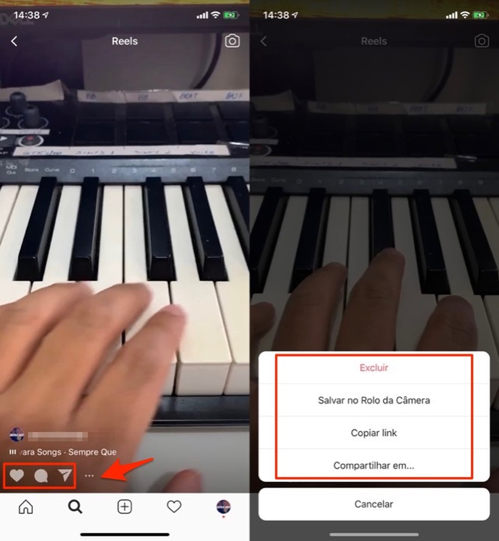 Ação para visualizar opções para um vídeo do Reel salvo em seu perfil de usuário no Instagram — Foto: Reprodução/Marvin Costa