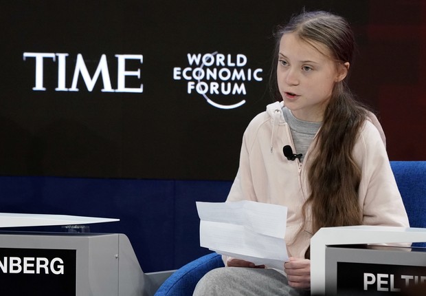 A ativista Greta Thunberg no Fórum Econômico Mundial (Foto: Reuters)