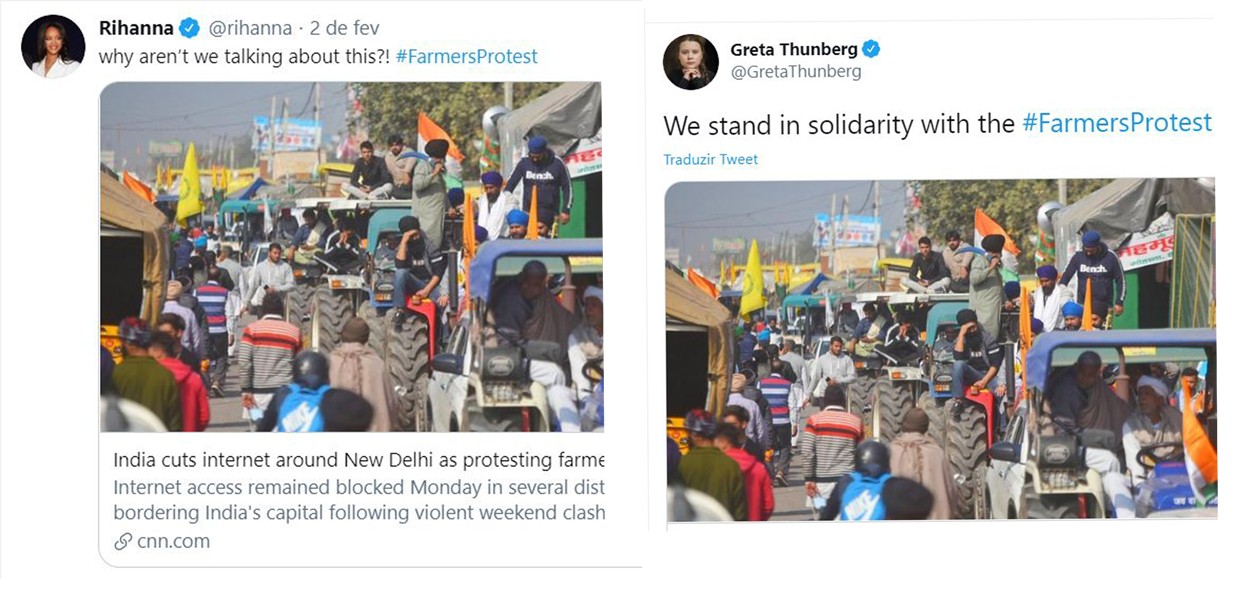 Tuítes de Rihanna e Greta por protestos de agricultores irritam o governo indiano thumbnail