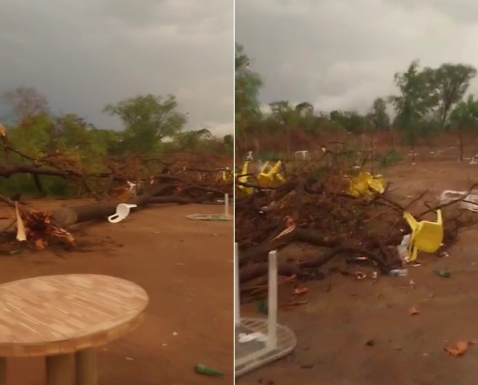 Ventania arrasta cadeiras, mesas e arranca árvores em Marcos Parentes, sudeste do Piauí — Foto: Divulgação