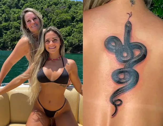 Nathalia Valente, influenciadora muito conhecida no Tik Tok, gravou um vídeo aos prantos após ver o resultado de uma tatuagem de serpente que fez em suas costas (Foto: Reprodução/ Instagram)