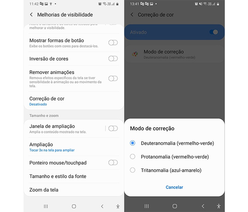 Melhorias de visibilidade reúne recursos para personalizar letra, zoom e cores — Foto: Reprodução/Marcela Franco
