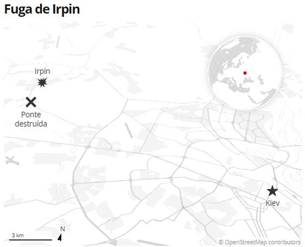 Mapa mostra localização de Irpin — Foto: g1