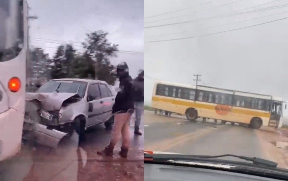 Batida entre ônibus com trabalhadores rurais e carro deixa feridos em Itapeva — Foto: Arquivo Pessoal 