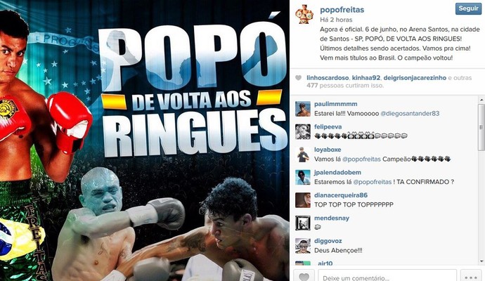 Acelino Popó Freitas anuncia seu retorno aos ringues (Foto: Reprodução/Instagram)