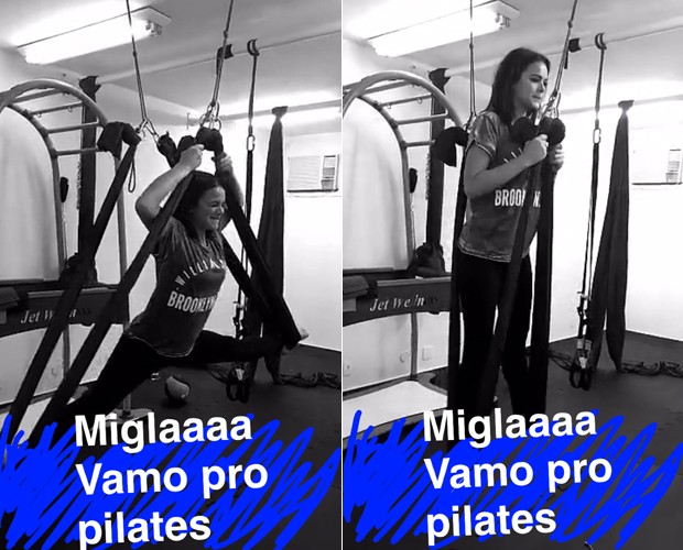 Bruna Marquezine mostra equilíbrio no tecido (Foto: Reprodução / Snapchat)