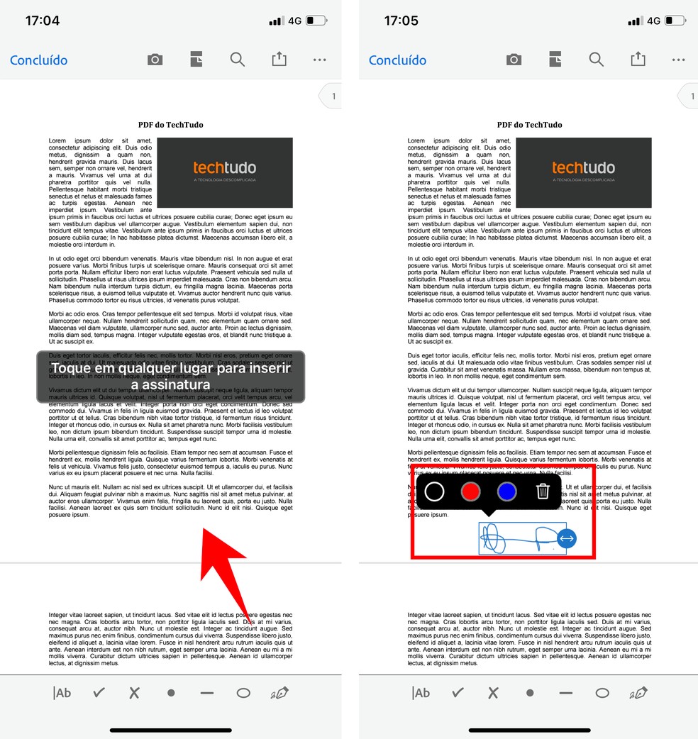 É possível movimentar assinatura para qualquer parte do documento PDF — Foto: Reprodução/Rodrigo Fernandes