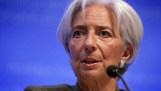 A diretora-gerente do FMI, Christine Lagarde, discursa durante uma conferência em Washington, EUA. O Grupo Banco Mundial e o Fundo Monetário Internacional realizam suas reuniões anuais em território americano (Foto: Alex Wong/Getty Images)