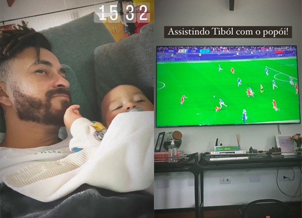 Fred assiste a jogo de futebol com seu filho Cris, de 8 meses  (Foto: Reprodução/Instagram)