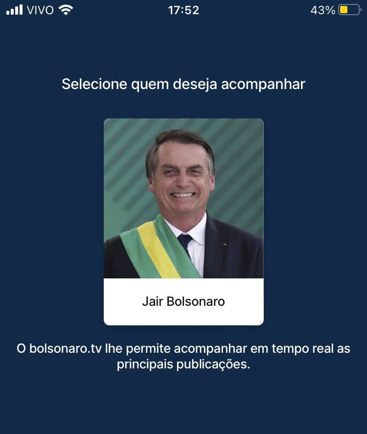 Presidente divulgou em suas redes sociais o aplicativo "Bolsonaro TV", que agrega suas publicações online