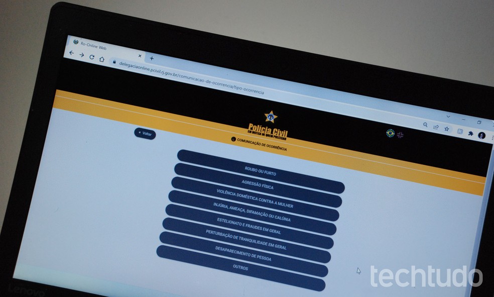 Boletim de ocorrência online no Rio de Janeiro é mais simples que o presencial — Foto: Raquel Freire/TechTudo