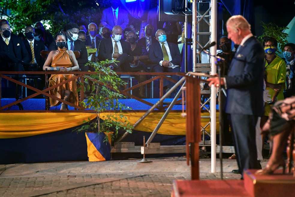 Príncipe Charles discursa em cerimônia da república de Barbados, em 29 de novembro de 2021 — Foto: Toby Melville/Reuters