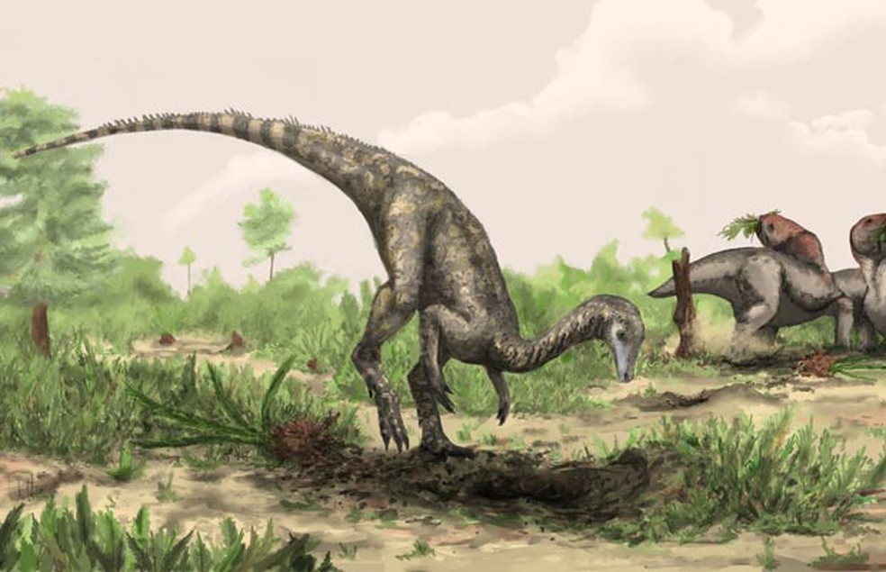 Ilustração de como seria um 'Nyasasaurus' vivo, há 245 milhões de anos — Foto: Reuters/Natural History Museum, London/Mark Witton/Divulgação