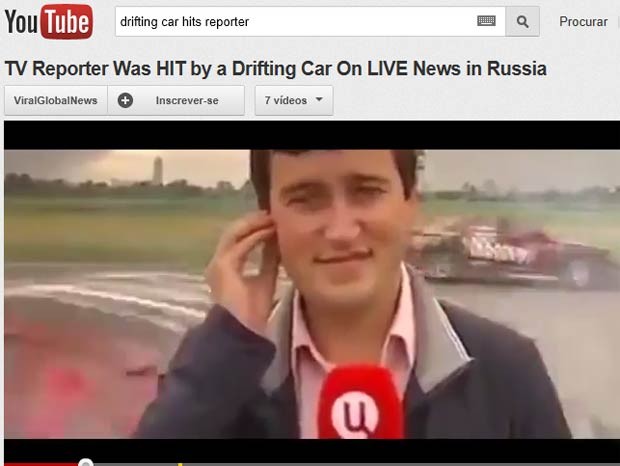 Repórter é atingido por carro ao vivo em show de derrapagens na Rússia (Foto: Reprodução de vídeo)