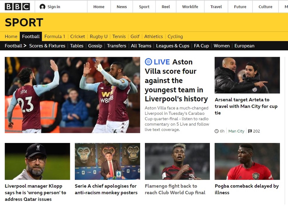 BBC dá destaque pequeno à vitória do Flamengo — Foto: Reprodução/BBC