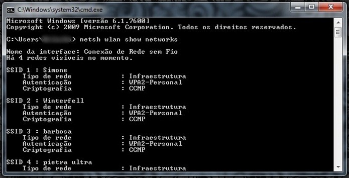 Comando mostra redes Wireless (Foto: Reprodução/Gabriel Ribeiro)