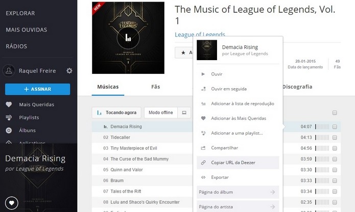 Página do álbum The Music of League of Legends, Vol. 1 (Foto: Reprodução/ Deezer)