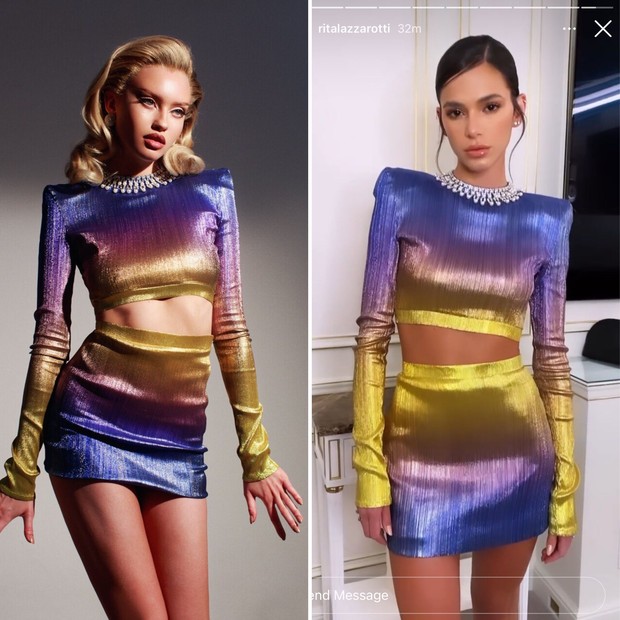 Bruna Marquezine mostrou sua porção fashionista ao eleger um conjuntinho holográfico da Miss Sohee (Foto: Reprodução Instagram)