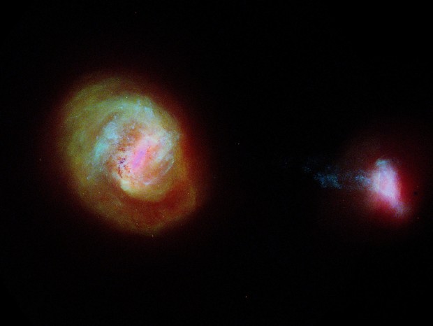 Astrônomos divulgam o mais completo catálogo de estrelas da Via Láctea. Acima: diagrama feito a partir de dados da missão Gaia das duas maiores galáxias companheiras da Via Láctea, a Grande Nuvem de Magalhães (à esquerda) e a Pequena Nuvem de Magalhães (à (Foto: ESA/Gaia/DPAC)