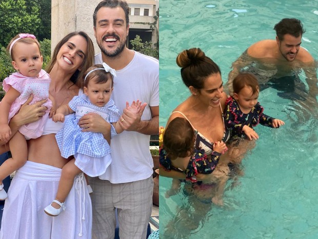 Marcella Fogaça e Joaquim Lopes levam Sophia e Pietra para aula de natação (Foto: Reprodução/Instagram)