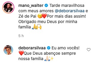 A esposa do cantor, Débora Silva, comentou na publicação (Foto: Reprodução/Instagram)