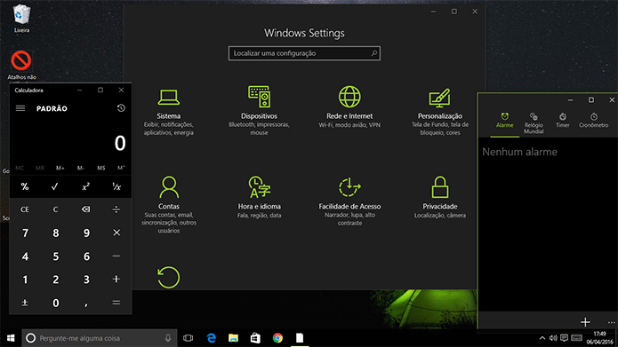 Windows 10 tem tema preto nas configurações, calculadora e outros apps (Foto: Reprodução/Elson de Souza)