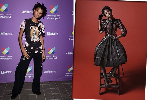 Além de fazer sucesso com a sua voz, Willow Smith está ganhando espaço na moda: ela posou para a campanha da Marc Jacobs (à direita) (Foto: Getty Images/Divulgação)