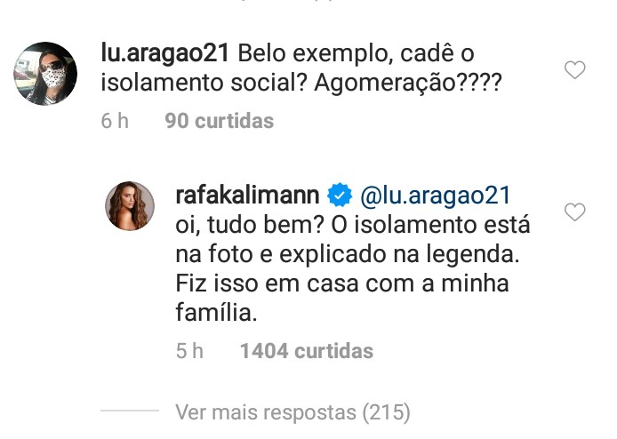 Rafa Kalimann rebate crítica (Foto: Reprodução / Instagram)
