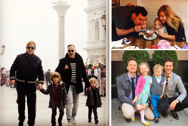 As famílias de Elton John, Jimmy Fallon e Neil Patrick Harris (Foto: Instagram)