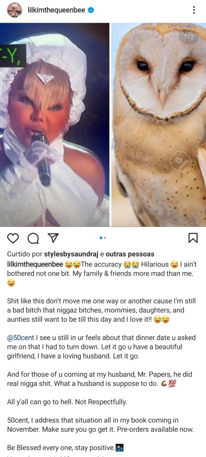 Lil' Kim respondeu à piada de 50 Cent sobre sua aparência (Foto: Reprodução / Instagram)