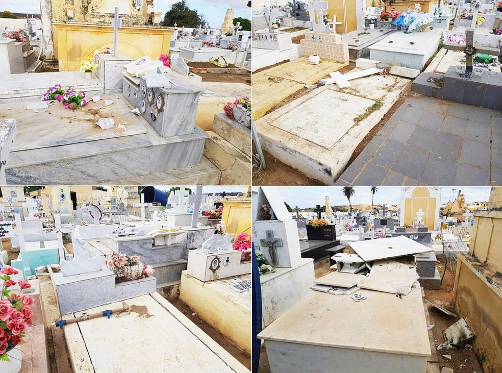 Pelo menos 10 túmulos foram danificados  — Foto: Redes sociais 