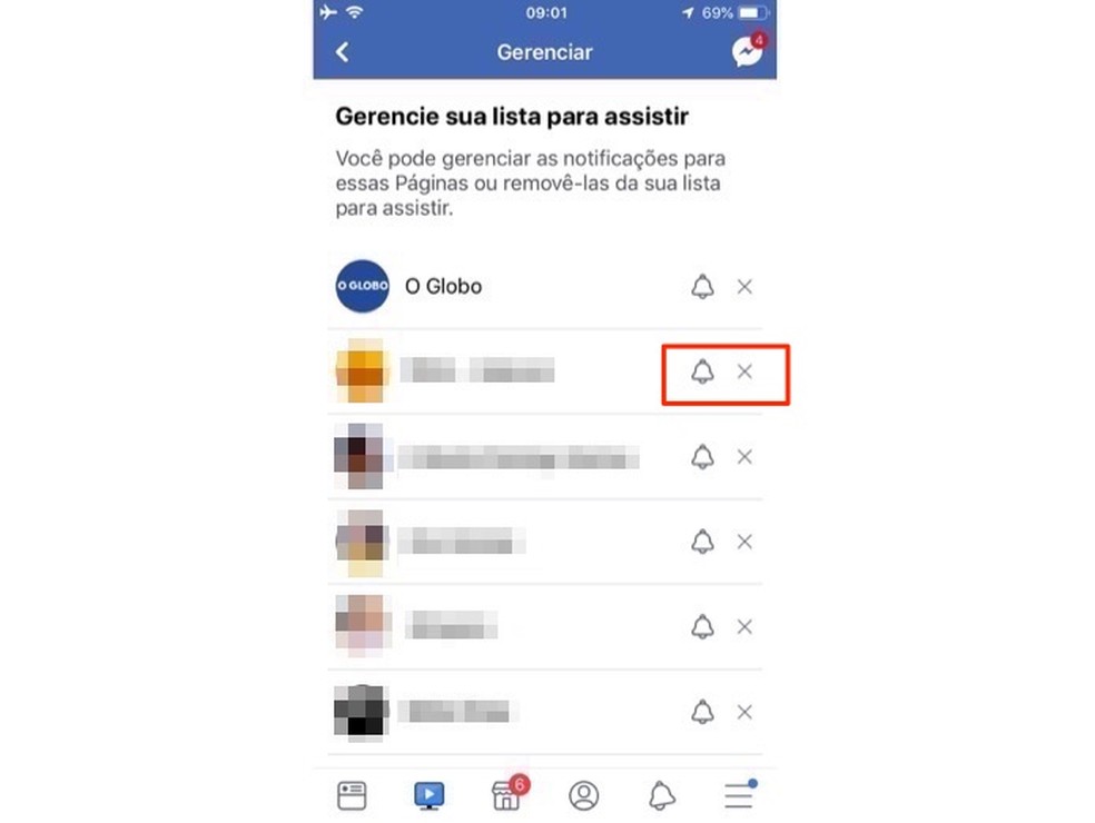 Ação para gerenciar páginas nas sugestões de vídeos do Facebook Watch — Foto: Reprodução/Marvin Costa