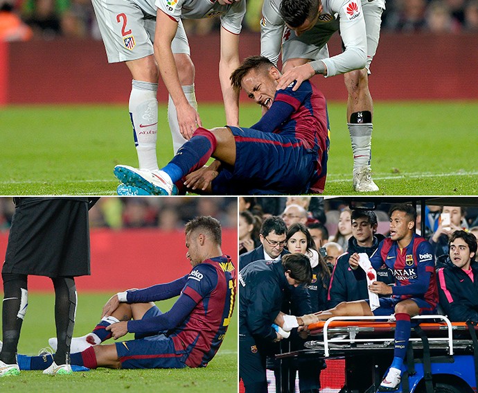 Montagem Neymar machucado, Barcelona x Atlético de Madri (Foto: Editoria de Arte)